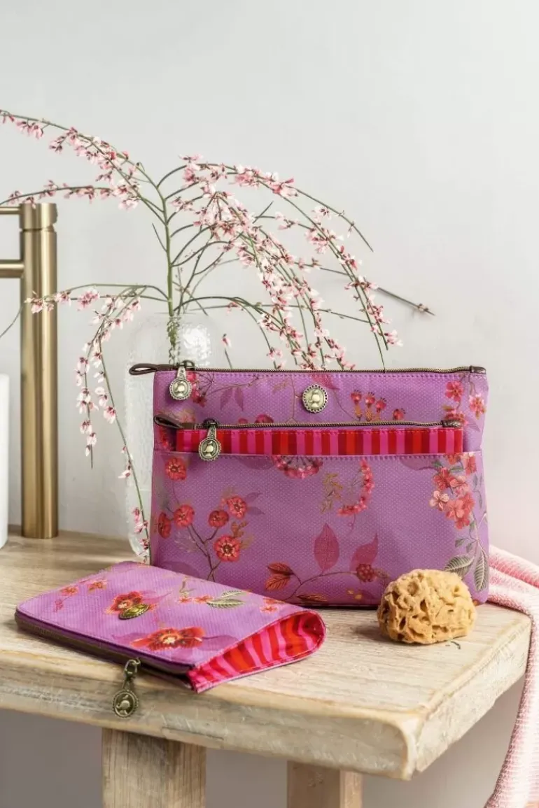 Flaches Necessaire Reisverschluss Kawai Flower Fuchsia