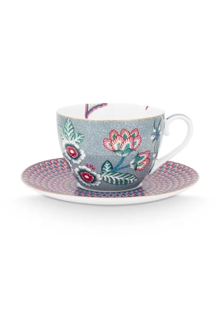 Flower Festival Cappuccino Tasse & Undertasse Hellblau