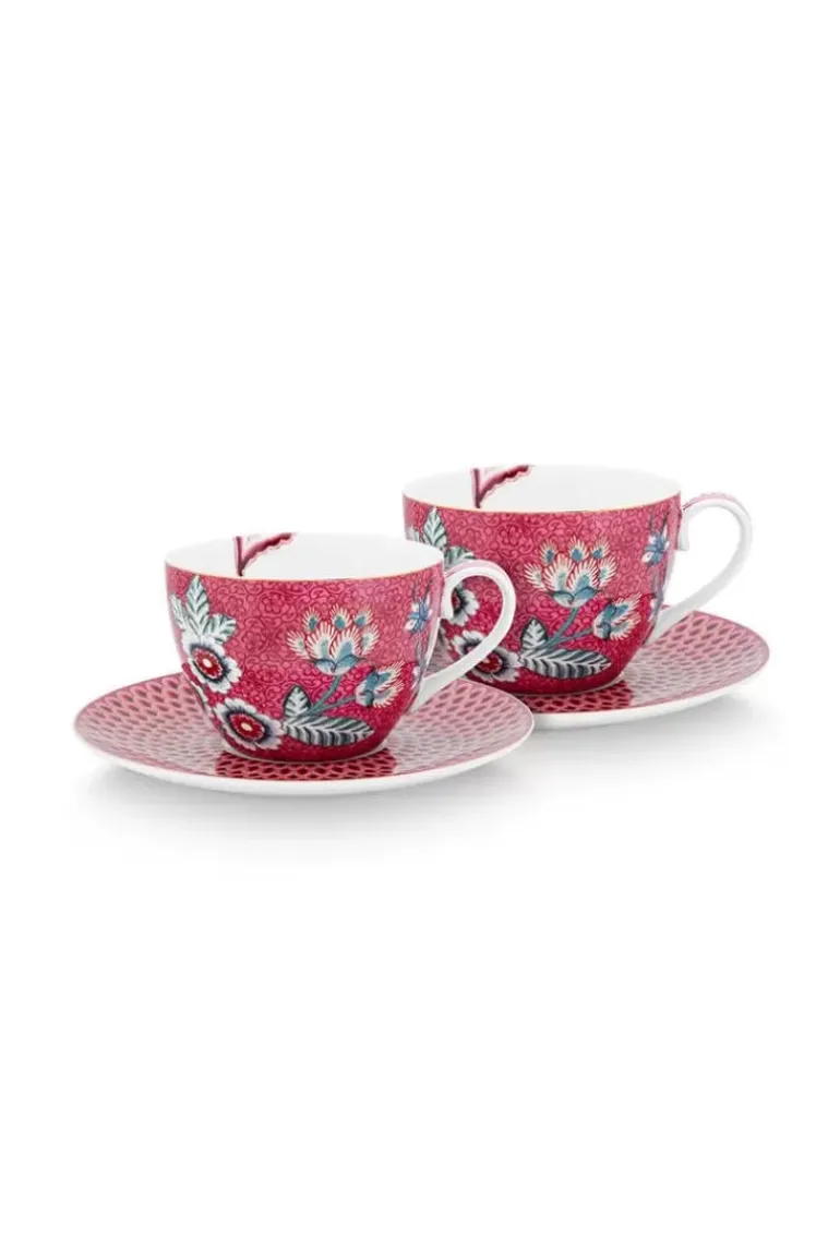 Flower Festival Set/2 Cappuccino Tasse & Undertasse Dunkelrosa