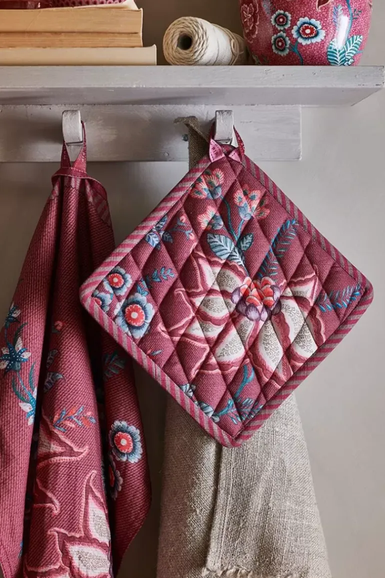 Flower Festival Topflappen Quadratisch Dunkelrosa