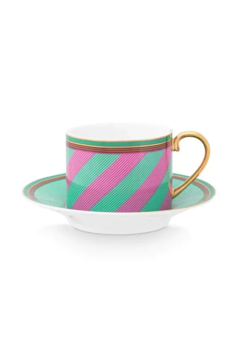 Pip Chique Stripes Cappuccino Tasse & Untertasse Rosa/Grun