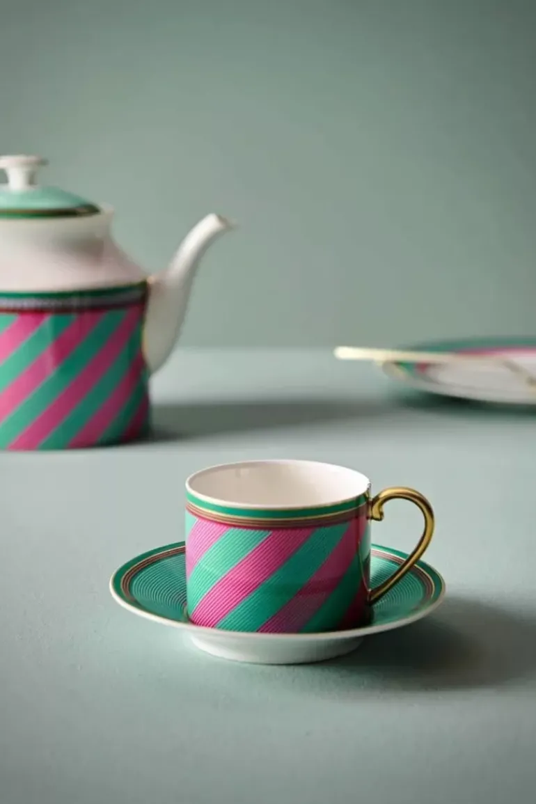 Pip Chique Stripes Cappuccino Tasse & Untertasse Rosa/Grun