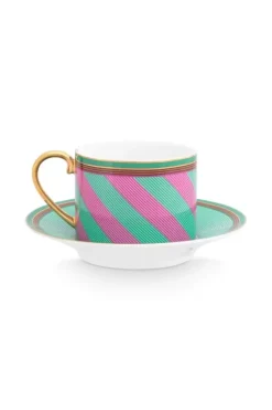 Pip Chique Stripes Cappuccino Tasse & Untertasse Rosa/Grun