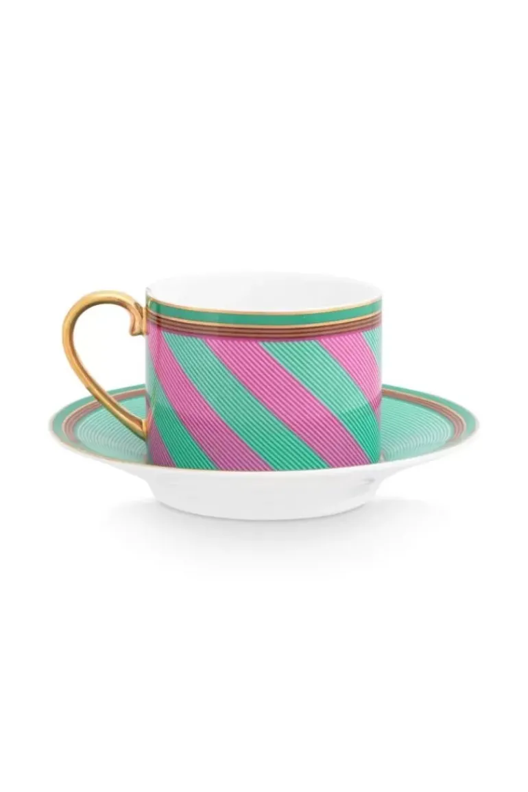 Pip Chique Stripes Cappuccino Tasse & Untertasse Rosa/Grun