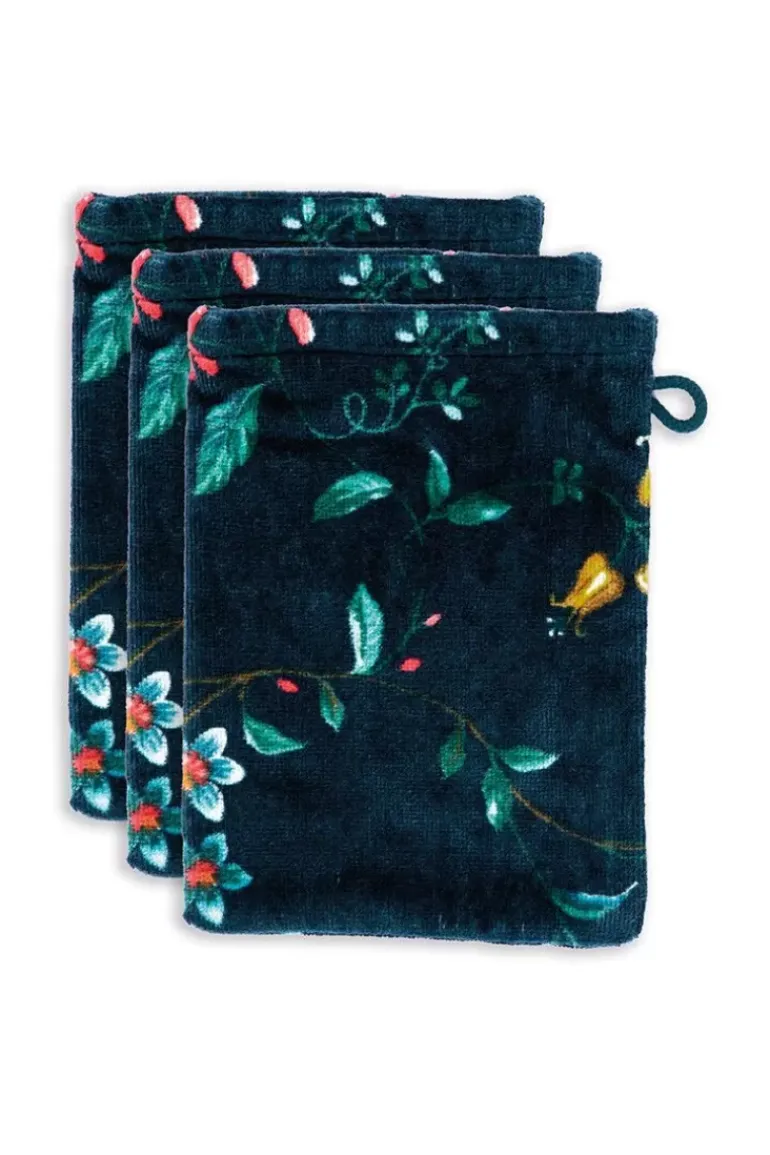 Waschlappen Set/3 Les Fleurs Dunkel 16X22 Cm