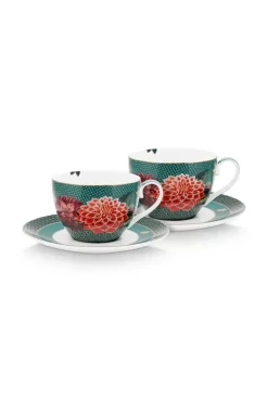 Winter Wonderland Set/2 Cappuccino Tasse & Untertasse Grun